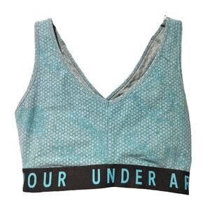 Under Armour Mid Crossback Heather Sports Bra V-Neck Light Blue Womens Size M